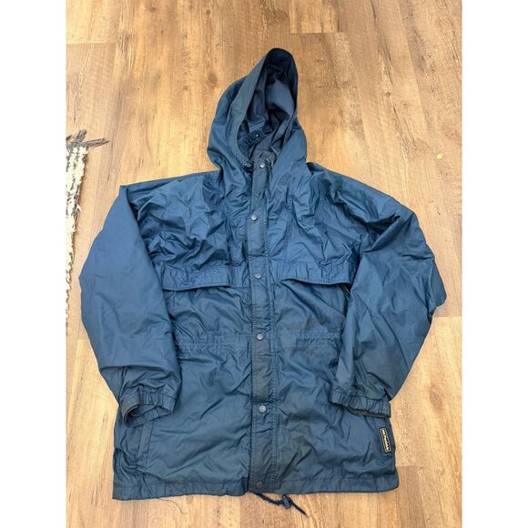 Vtg Helly Hansen Packable Rain Jacket Blue Hooded Full Zip Pockets Men's M *Read - Picture 1 of 16